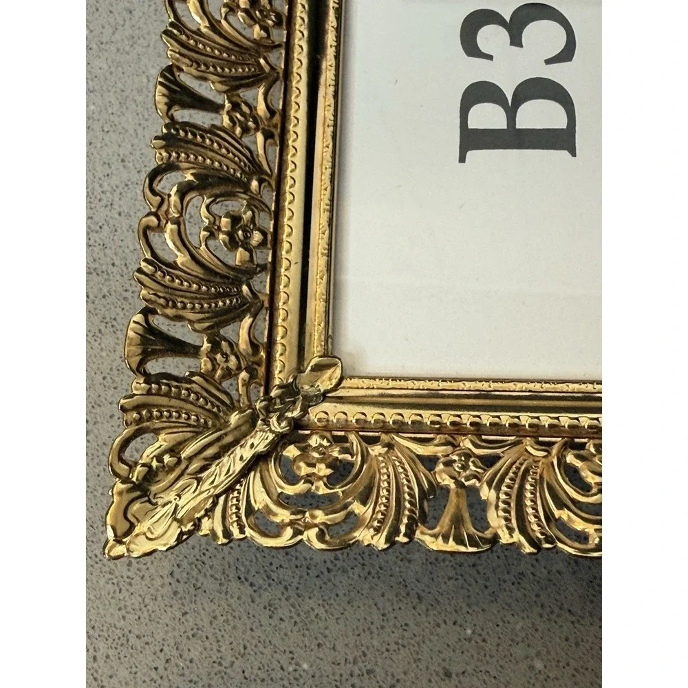 Vintage Brass Picture Frame 3.5 x 4.5 Filigree Ornate Gold Tone Hollywood EUC